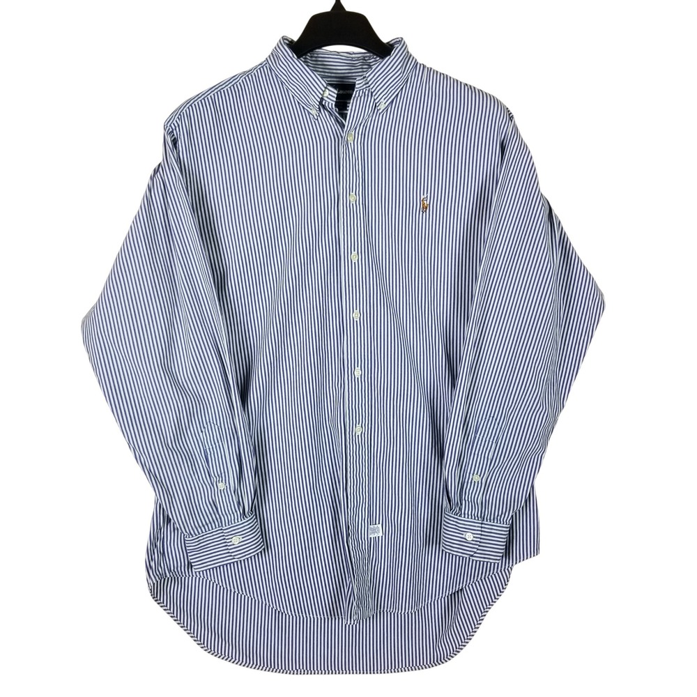 Ralph Lauren Yarmouth Button Down Mens 16.5 35 Blue White Striped Cotton USA